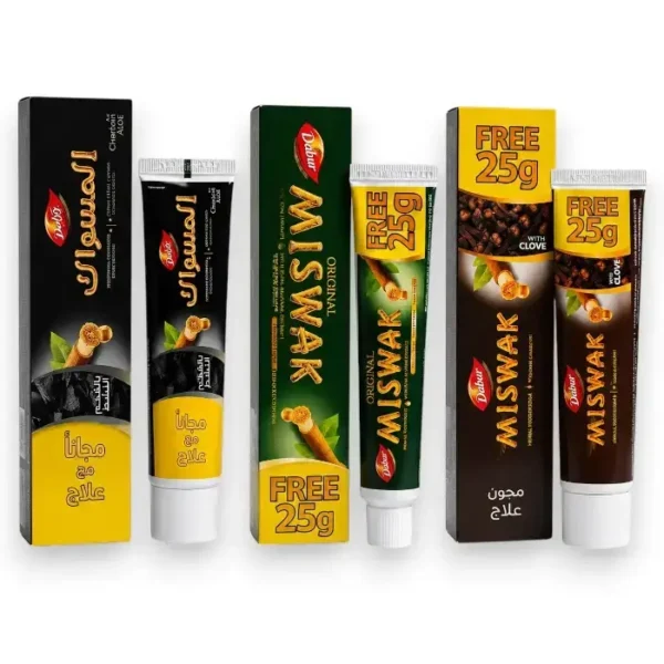 Lot de 3 Dentifrices Miswak – Original, Girofle & Charbon Actif (75 g x 3)