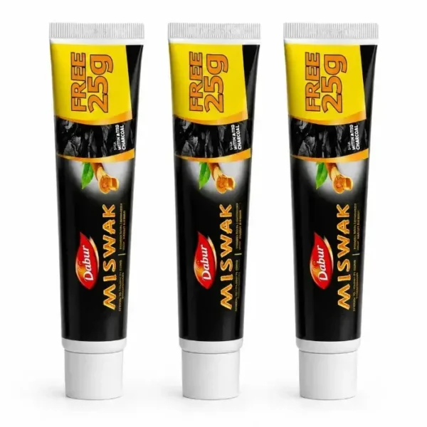 Lot de 3 Dentifrices Miswak Charbon Actif – 75 g