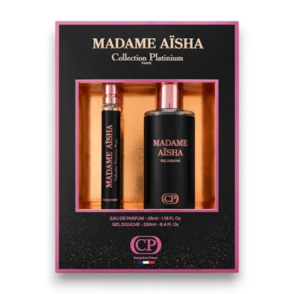 Coffret Madame Aïsha – Eau de Parfum 35 ml + Gel Douche 250 ml – Collection Platinium Paris